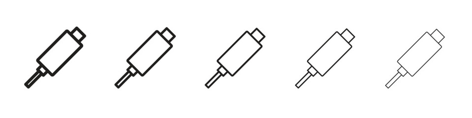 USB type c icon in thin to bold stroke versions on white background