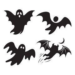 Naklejka premium Halloween Ghost Cartoon silhouette Vector Designs