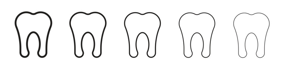 Tooth icon in thin to bold stroke versions on white background
