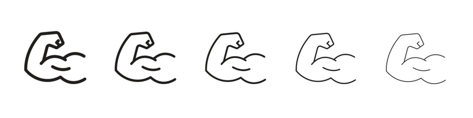 Strong arm icon in thin to bold stroke versions on white background