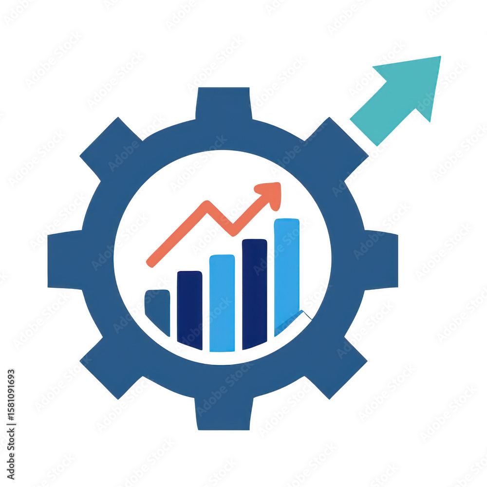 Poster Gear with Bar Graph and Arrow on Transparent Background