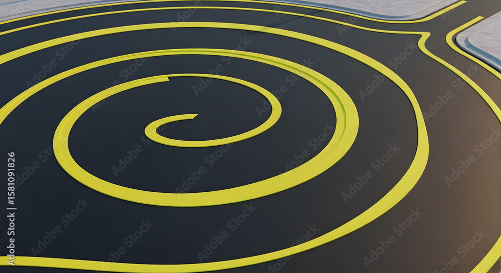 Fototapete abstract spiral road marking design with intersecting road lines and sidewalk
