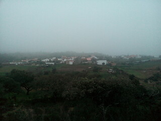 misty morning in the village