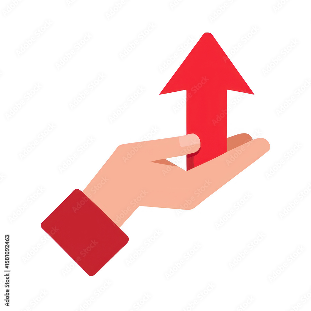 Poster hand holding red arrow pointing up on transparent background
