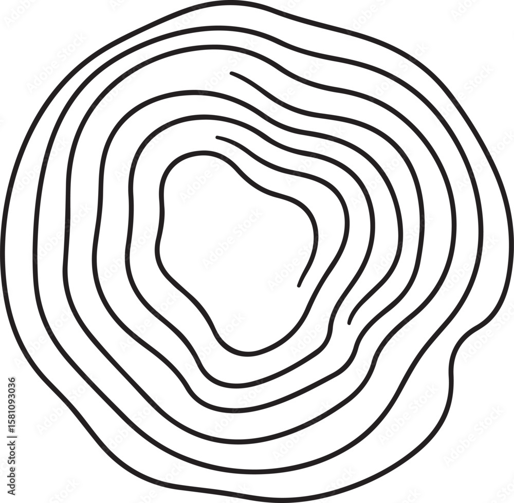 Poster abstract black wavy concentric lines forming an organic circular shape on a transparent background