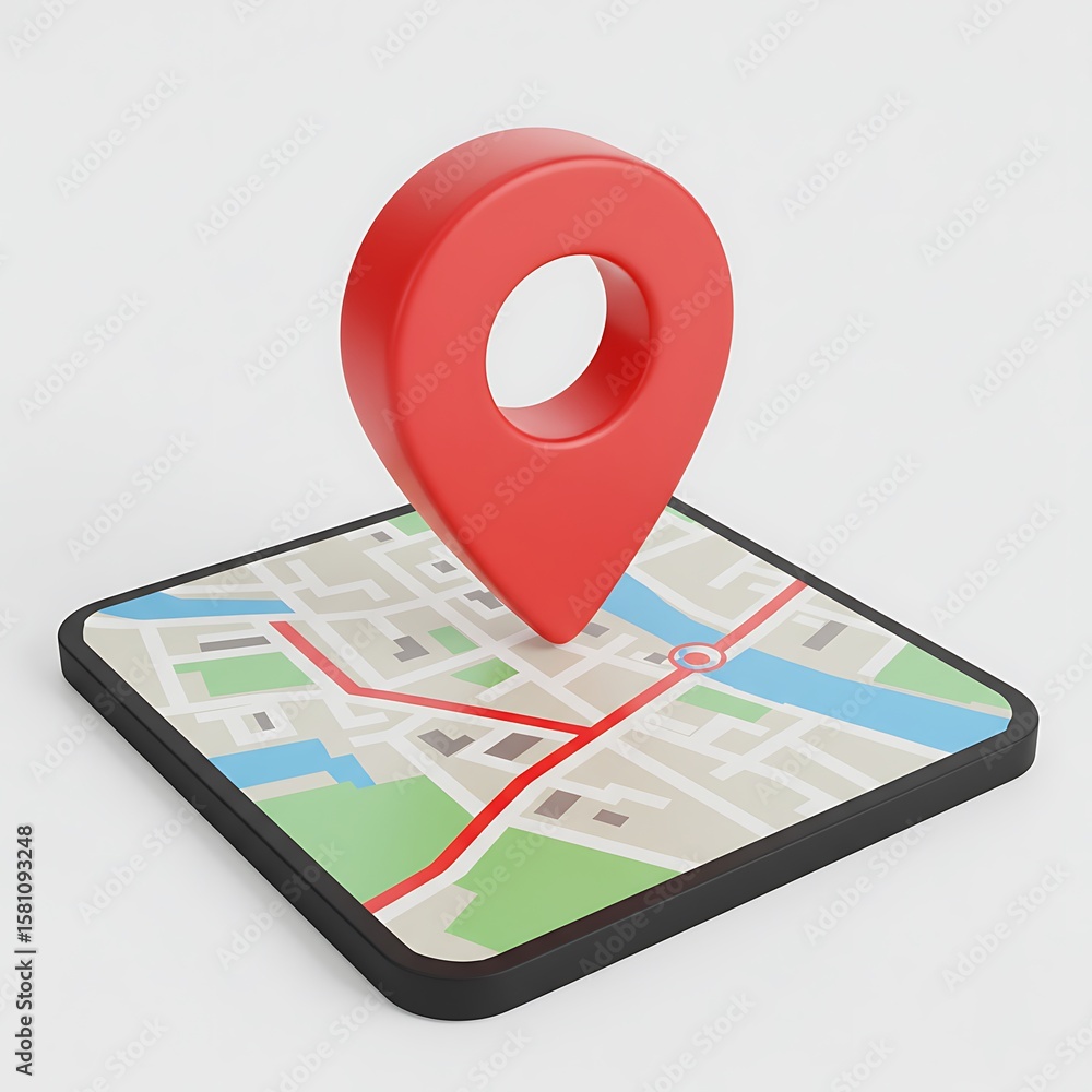 Fototapete red location pin on a map, indicating a specific point or destination, rendered in a clean, modern s