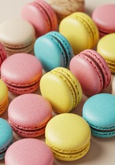 Obraz premium Colorful Macarons Assortment on Beige Background