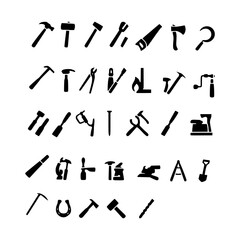Collection of Black and White Hand Tool Icons Hammers, Saws, Wrenches, and More