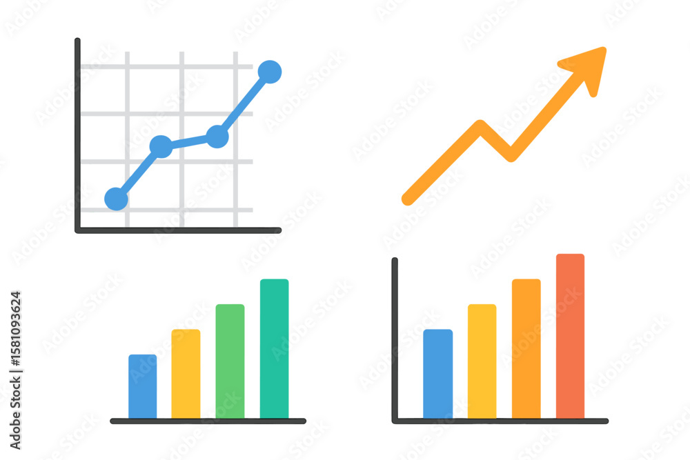 Poster vector set of a line graph, linear chart growth, business diagram graphs, and a colorful histogram g