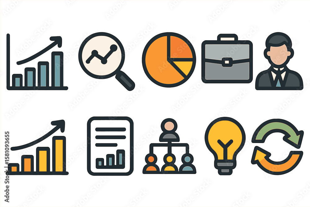 Poster collection of 30 linear icons related to charts in outline form, featuring editable strokes and pres