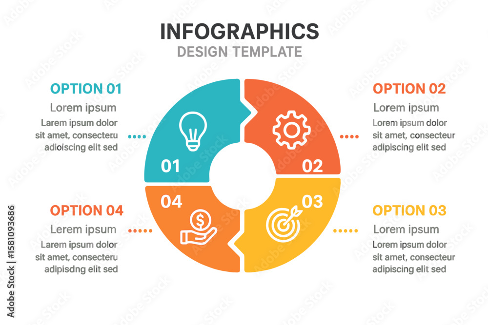 Aufkleber template for infographics design featuring icons and a process diagram in vector eps10 illustration