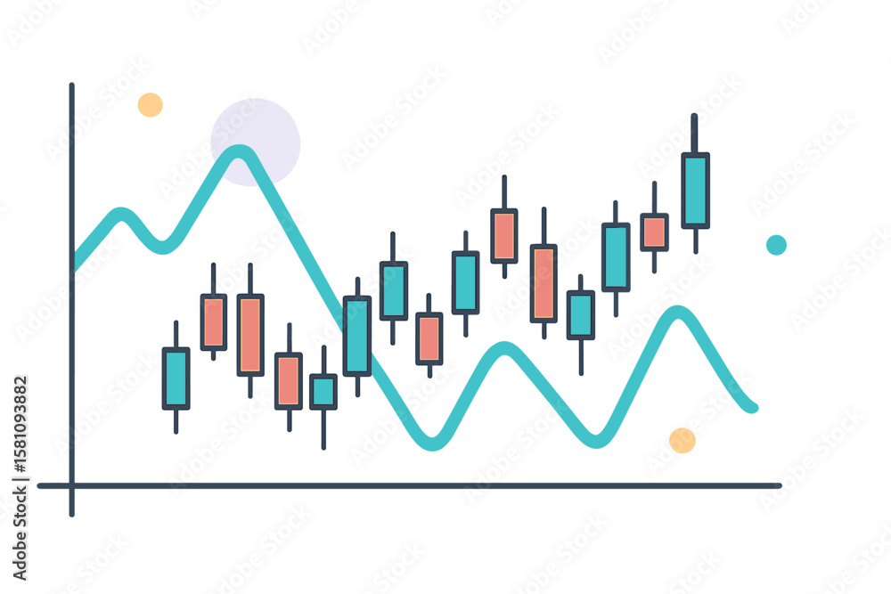 Poster a financial chart with abstract elements features a sideways line graph accompanied by a candlestick