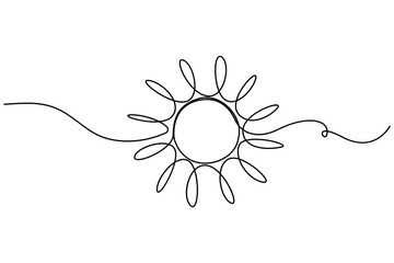 Minimalist continuous line drawing of a summer sun contour vector illustration
