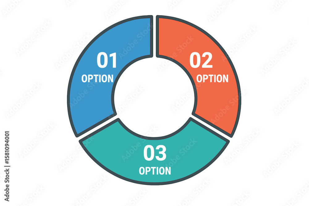 Poster infographic template for data visualization featuring a vector circle chart with 3 distinct options