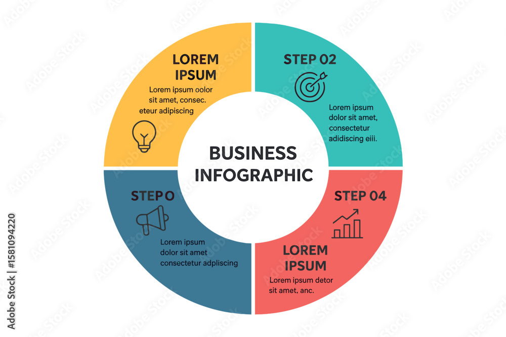 Fototapete a business infographic template featuring a circle creative element design accompanied by marketing 