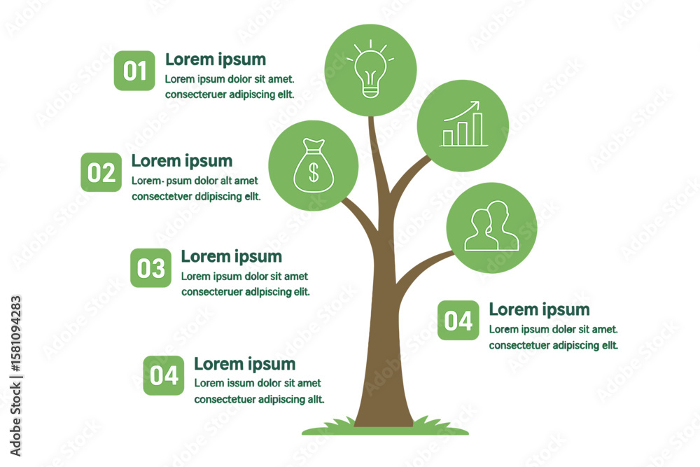 Fototapete infographic for a tree featuring icons, numerical data, and placeholder text, along with a green bus