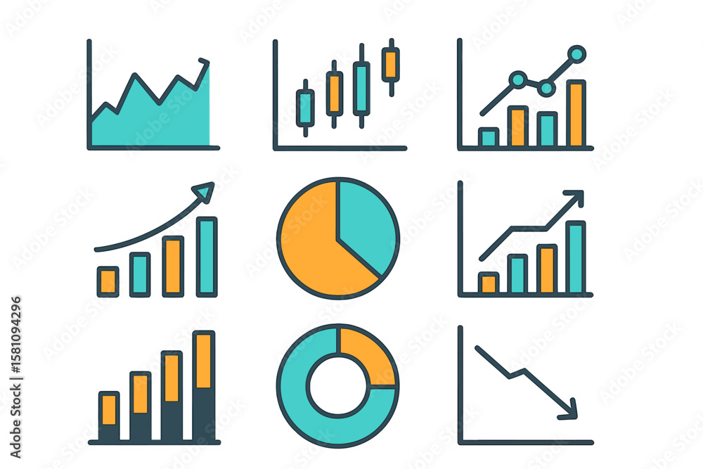 Poster a collection of vector icons related to charts and graphs is available for your design, including gr