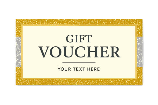 Vector illustration of a gift voucher template featuring glitter gold and silver, suitable for designing invitations, certificates, gift coupons, tickets, vouchers, diplomas, and more
