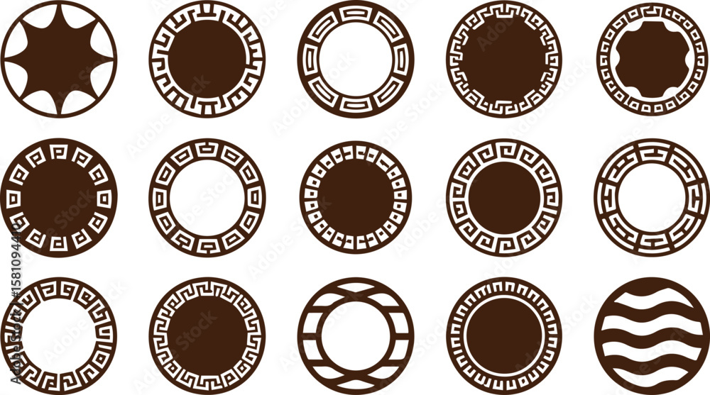 Aufkleber collection of decorative circular frames and borders featuring geometric patterns and wave designs