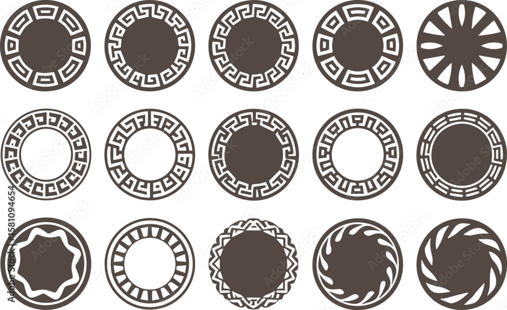 Poster collection of circular decorative borders and frames with geometric and abstract patterns