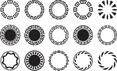 Collection of circular decorative borders and frames with greek key and geometric patterns