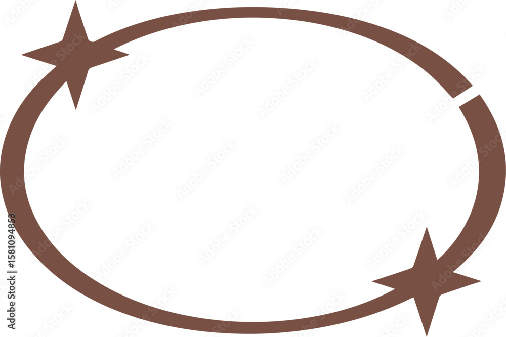 Poster brown circular arrow with star points indicating direction and movement isolated on transparent back