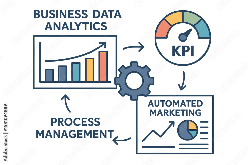 Aufkleber managing business data analytics processes involves utilizing kpi financial charts, graphs, and auto