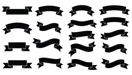 3D Black Ribbon Banner Vector Set &ndash; Decorative Folded Stickers for Sale, Ads, and Celebrations
