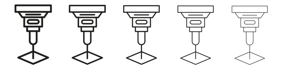 Laser machine icon in thin to bold stroke versions on white background
