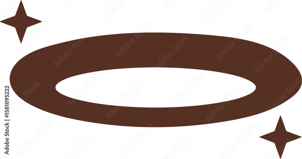 Poster a brown oval halo symbol with two four pointed star sparkles on a transparent background isolated on