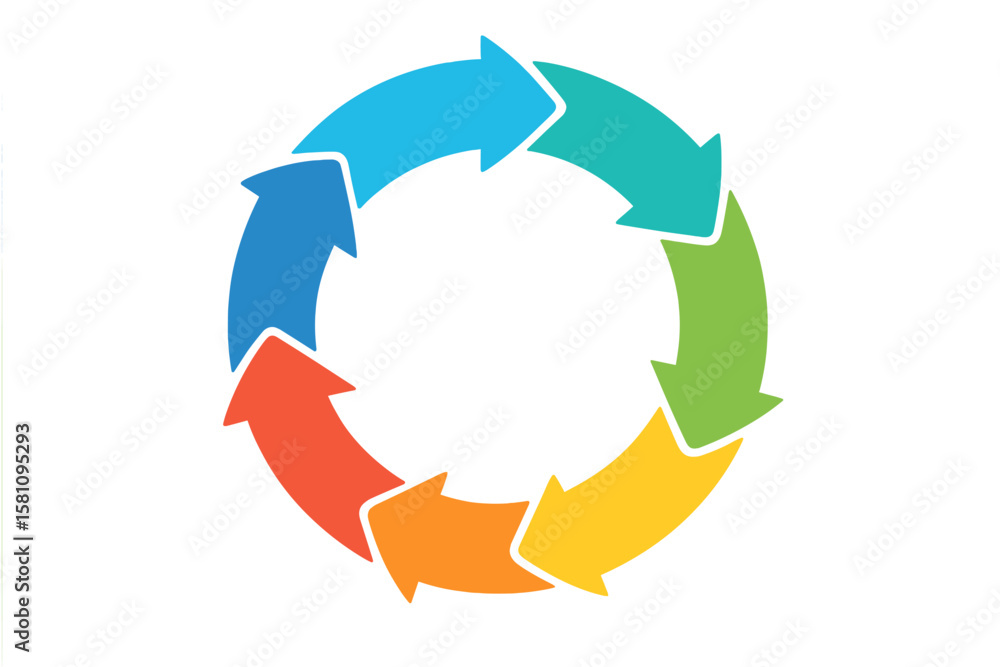Poster infographic showing a vector circle with arrows, a cycle diagram, and a jigsaw graph for a presentat