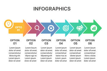 Infographic arrow design featuring 6 options or steps in a vector format, suitable for business concepts and presentations