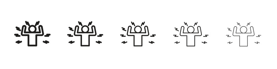 Irritated human icon in thin to bold stroke versions on white background