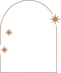 Obraz premium Bohemian arch frame with scattered starbursts and celestial elements isolated on transparent background