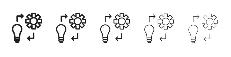 Implementation icon in thin to bold stroke versions on white background