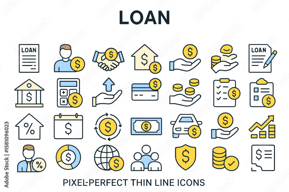 Poster loan well-crafted pixel perfect vector thin line icons 30 2x grid for web graphics and apps. simple 