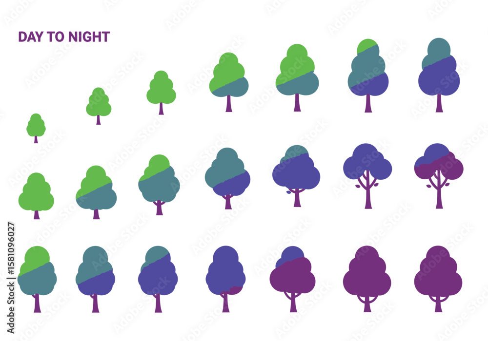 Aufkleber stylized trees in gradient colors representing day to night transition