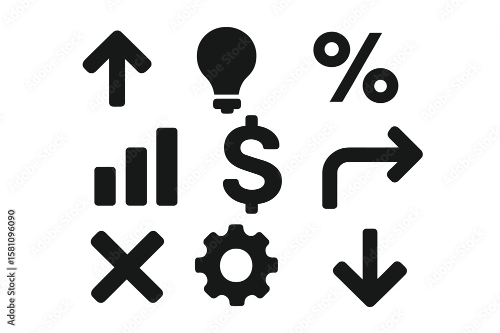 Poster this set includes simple vector line icons related to increase and decrease, featuring finance chart