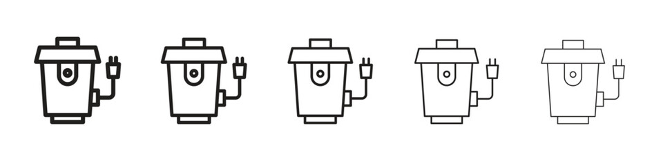 Garbage disposal icon in thin to bold stroke versions on white background