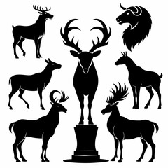 Elegant vector silhouette of a wild deer with prominent antlers, isolated for a natural or Christmas illustration
