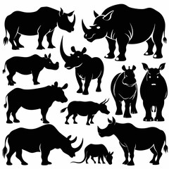 A diverse vector collection of animal silhouettes, featuring various farm animals, wild mammals, and a comprehensive set of horse, deer, cow, goat, sheep, pig, cat, chicken, tiger, and bull designs in
