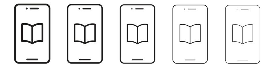 Ebook icon in thin to bold stroke versions on white background