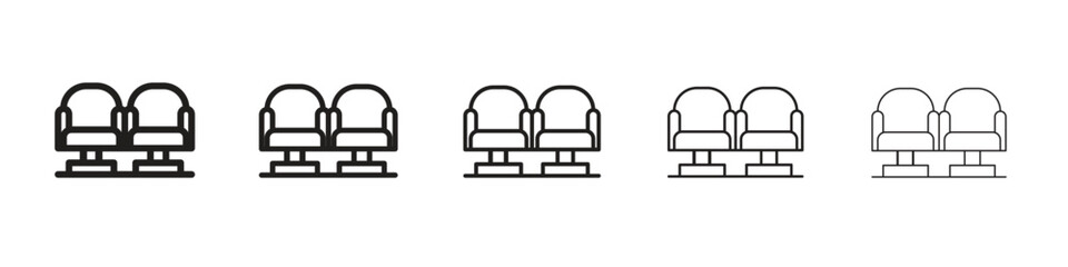 Cinema seat icon in thin to bold stroke versions on white background
