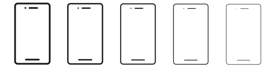 Cell phone icon in thin to bold stroke versions on white background
