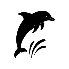 Naklejka premium Black Silhouette of a Dolphin Leaping Out of Water