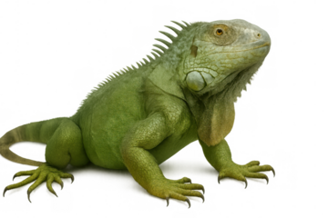 Green iguana displaying textured scales and spines, isolated against transparent backdrop, highlighting distinctive reptilian features
