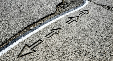 Arrows Indicate Direction on Cracked Asphalt Surface Guiding Forward Progress