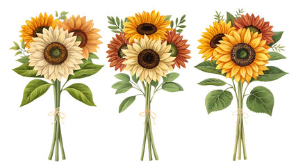 Vibrant Sunflower Bouquets Watercolor Illustrations of Autumnal Blooms