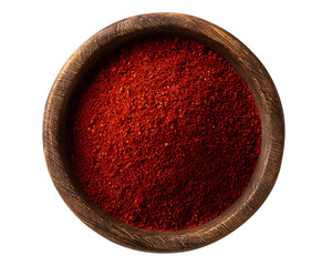 Paprika Spilling Over Small Round Wooden Dish in Rustic Culinary Display on Transparent Background