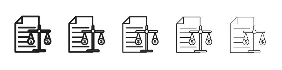 Balance sheet icon in thin to bold stroke versions on white background